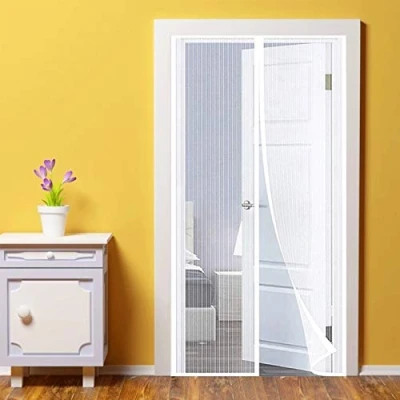 Image of Magnetic Screen Door, 140x210cm(55x83inch) Fly Curtain Magic Paste Curtains Super Quiet Stripes Encryption for Anti Mosquito or Pest Soft Door (White)