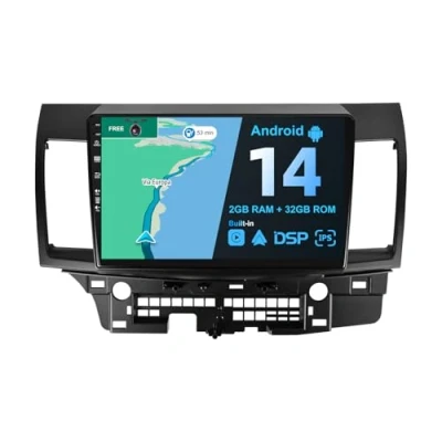Image of BXLIYER Android 13 IPS Car Stereo For Mitsubishi Lancer (2010 2016) Built in Carplay + Auto 2G+32G Rear Camera FREE 10.1 Inch 2 Din Steering Wheel WiFi 4G DAB Fast boot Split Screen