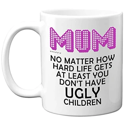 Image of Funny Birthday Mugs Ugly Children Mug Gifts for Mum, Novelty Mugs, Mummy Gifts, Mothers Day Mum Her from Son Daughter, 11oz Ceramic Dishwasher Safe
