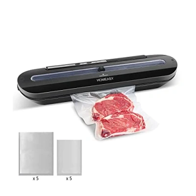 Image of Vacuum Sealer, HOMEASY Food Bag Sealer One Touch Sealing for Dry Machine with 10Pcs BPA Free Seal Bags (Black)