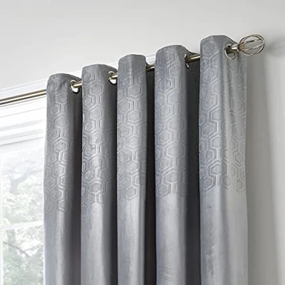 Image of Appletree Boutique Jasper Embossed Pair of Eyelet Curtains 90&quot; Width x Drop (229 229cm) in Silver
