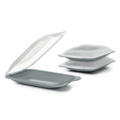 Image of TATAY Set of 3 Cold Meat Containers with Lid MINI, BPA Free, Reusable, Stackable, Dishwasher and Microwave Safe, Anthracite Grey Colour. Sizes 12 x 3,1 18 cm