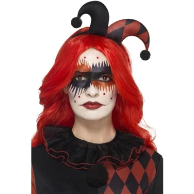 Image of Smiffys Make Up FX, Harlequin Kit, Aqua, Red Stickers, Lashes, Gems, Face Paints &amp; Applicator, Cosmetics and Disguises Fancy Dress, Halloween Dress Disguises.