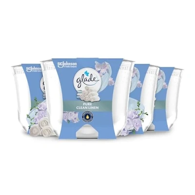 Image of Glade Jar Candle, Scented Candle Infused with Essential Oils, Up to 35 Hour Burn Time, Clean Linen, Pack of 4 (4 x 204g)