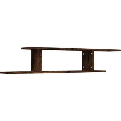 Image of vidaXL Wall mounted TV Shelf, Space Saving Smoked Oak Engineered Wood Shelves for Home Decor, Unique Asymmetrical Design Living Room Storage