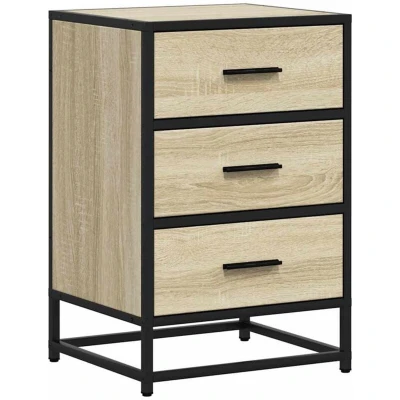 Image of vidaXL Bedside Cabinet Sonoma Oak Nightstand with Metal Frame, 3 Drawers, 40x34.5x60 cm Bedroom Storage