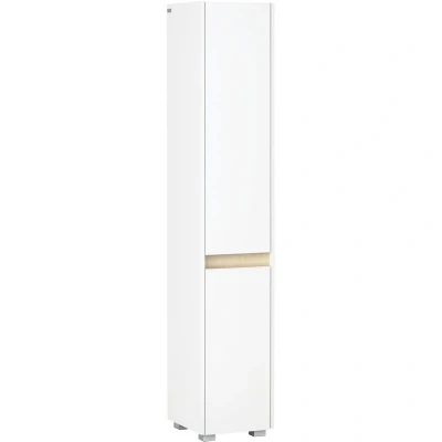 Image of kleankin Tall Bathroom Cabinet with Adjustable Shelves, 5 Tier Modern Freestanding Tallboy Storage Cabinets, White