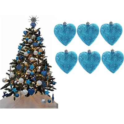 Image of UKDeals Direct® TURQUOISE COLLECTION CHRISTMAS DROPLET BAUBLES TREE DECORATIONS GLITTER MATT ICICLES… (Pack of 6 Heart 8cm)