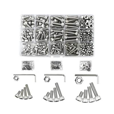Image of Lemiyoo Hex Head Bolts Screws and Nuts Set,420 Pcs M4,M5,M6 Stainless Round Machine Assortment Kit With Matching External Washers, 3 Socket Wrenches (Silver)