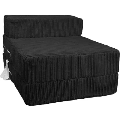 Image of iSTYLE MODE BETTER HOME CHOICE Black Jumbo Cord Single Chair Bed Sofa Z Seat Foam Fold Out Guest Futon Kids Supreme Quality Fire Retardant Premium Mattress