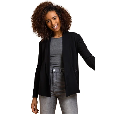 Image of Roman Originals Women Knitted Zip Detail Jacket Ladies Spring Everyday Summer Evening Vacation Work Holiday Long Sleeve Smart Casual Black Size 12