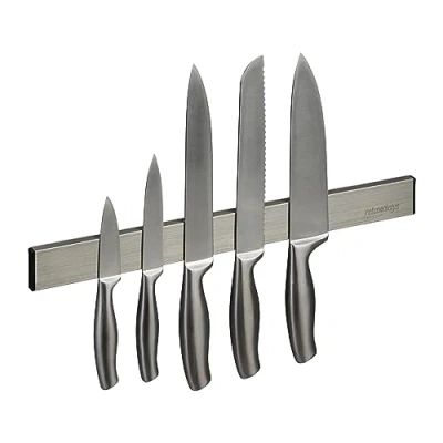 Image of Relaxdays Magnetic Bar, Stainless Steel, Self Adhesive, 40 cm Long, Wall Rail for Knives &amp; Tools, Silver/Black, 4 x 1