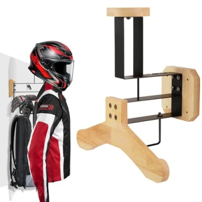 Image of MidingChai Multifunctional motorbike Helmet holder, Motorcycle Wall Mount Made of solid wood and stainless steel,Helmet Stand with Hanger for Airsoft Accessories,Bicycle Helmet, Keys Coats
