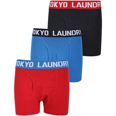 Image of Tokyo Laundry Boy&#039;s Henson (3 Pack) Boxer Shorts Set Navy/Scarlet/Blue 6 7 Years