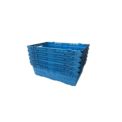 Image of 5x Bale Arm Crates, Nesting Ventilated Plastic Basket, Stacking Supermarket &amp; Storage Crate (30 Litre, BLUE)