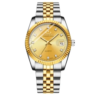 Image of JewelryWe His and Her Matching Couple Watches Gold Silver Tone Quartz Calendar Watch,Men&#039;s
