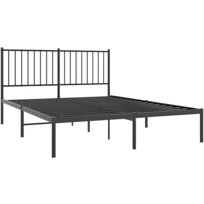 Image of vidaXL Robust Metal Bed Frame with Headboard and Space Underneath for Storage Elegant Black Double Bedroom