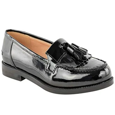 Image of Where&#039;s That From Womens &#039;Elder&#039; Extra Wide fit Flatform Slip On Loafers Shoes With Tassle Black Size S4