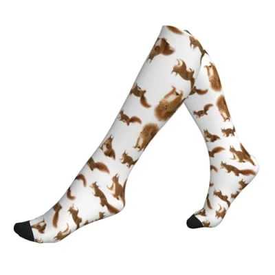 Image of JEJEA Cute Squirrel Print Compression Socks For Women Men, Nurse Socks, Supports Running Sports