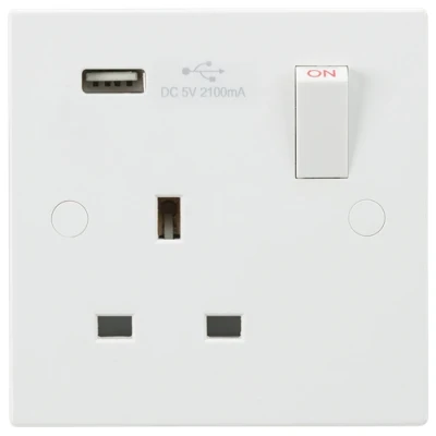 Image of KnightsBridge 13A 1G Switched Socket with USB Charger 5V DC 2.1A