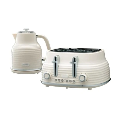 Image of Daewoo Sienna Kettle and Toaster Set, 1.7 litres, 4 Slice, Ultimate Kitchen Combo for Style Function, Cream