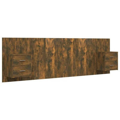 Image of Bed Headboard with Cabinets Smoked Oak Engineered Wood Vidaxl