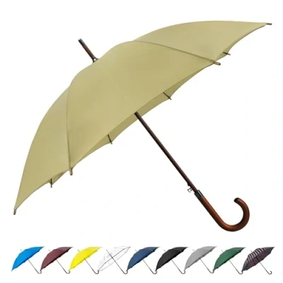 Image of SoulRain 48&quot; Arc Classic Wood Handle Umbrella Auto Open Windproof clear Unbreakable Stick Rain (Beige)