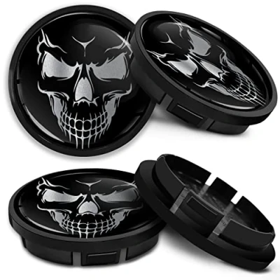 Image of SkinoEu Compatible with Wheel Center Caps VW Volkswagen Centre Hubcaps 5G0601171 66mm Skull CR 48