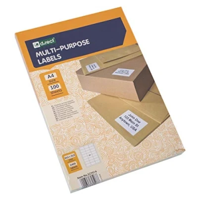 Image of D.RECT Adhesive Labels Universal (64.6x33.8mm on A4) Self Printable 100 Sheets Package 24 Sheet 2400 Pieces White