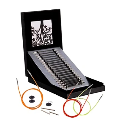Image of KnitPro Karbonz (3.50 8.00mm) Interchangeable Needle Set 1 Unit,Silver, Black, Grey,27 x 19 4 cm