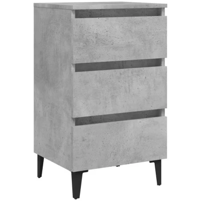 Image of vidaXL Bed Cabinet with Metal Legs in Concrete Grey, Industrial Style Nightstand Drawers for Bedroom Storage, Compact Size 40x35x69 cm