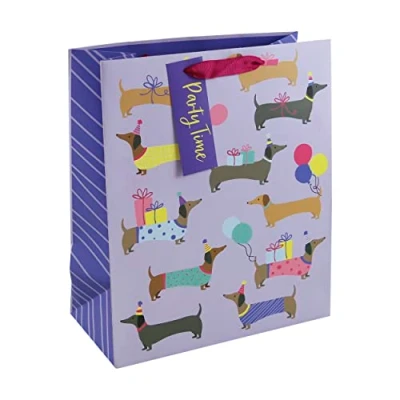 Image of Eurowrap Cute Sausage Dog Gift Bag with Tag Happy Birthday Occasion Kids Large