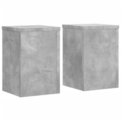 Image of vidaXL Plant Stands Pot Flower Stand Set of 2 Concrete Grey Engineered Wood, Hollow Design, 25x25x35 cm, 50 kg Load Capacity Modern Minimalistic Style