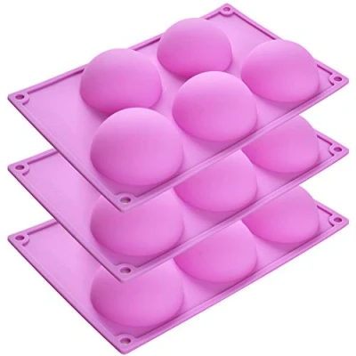 Image of Newk 5 Holes Semi Sphere Silicone Mold, 3 Packs Cavity Half Mold for Making Chocolate Bomb, Cake, Jelly, Pudding, Dome Mousse Purple