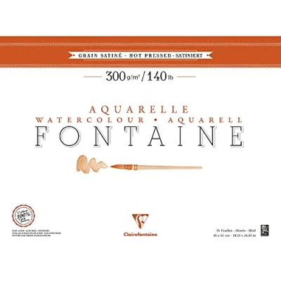Image of Clairefontaine Ref 96347C Fontaine Hot Pressed Watercolour Glued Pad (20 Sheets) 46 x 61cm Size, 300gsm Paper Suitable for Artwork