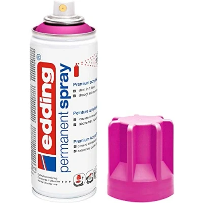 Image of edding 5200 permanent spray telemagenta matt 200 ml acrylic paint for painting and decorating glass, metal, wood, ceramic, plastic, canvas aerosol spray,