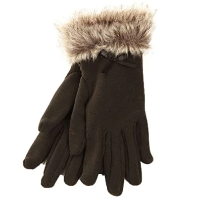 Image of LADIES BLACK GLOVES WITH FAUX FUR CUFF (Natural)