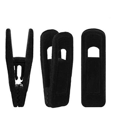 Image of Tinfol Velvet Hangers Clips, 24 Pack Black Pants Strong Finger Flocked Clips Perfect for Use with Slim line Clothes
