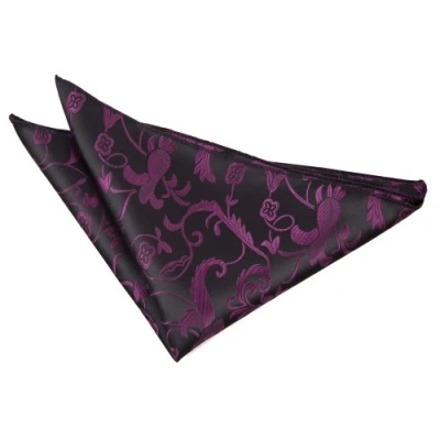 Image of DQT Men Black Solid Plain Stripe Floral Paisley Polka Dot Tartan Pocket Square &amp; Purple