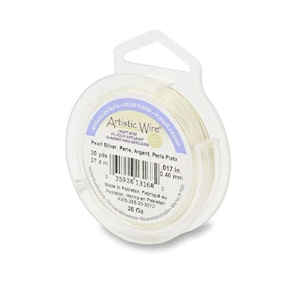 Image of Artistic Wire Plated Tarnish Resistant Colored Copper Craft Wire, Pearl Silver, 26 Gauge / .41 mm, 30 yd 27.4 m