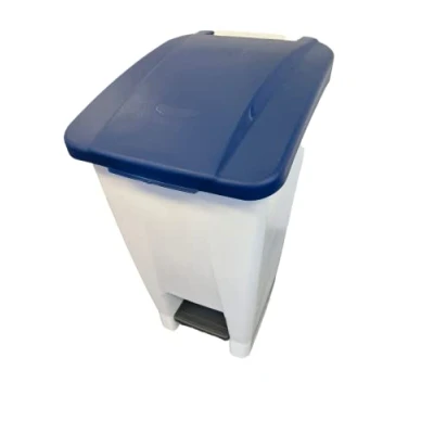 Image of Chabrias Ltd 60 Litre Step On Container Home Kitchens School Waste Medical Bin Pedal Plastic BPA free White Base &amp; Colour Lid (Blue)