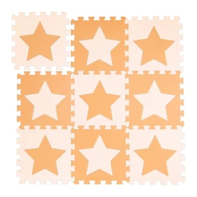 Image of Relaxdays 10031428_1360 Tappeto con Stelle Puzzle Mat Stars, 9 Dowels, 18 Parts, Non Toxic EVA Foam Play Area 91 x cm, Orange Yellow, 91x91 cm