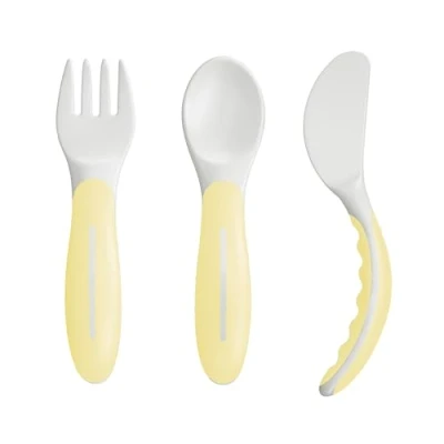 Image of MAM Learning to eat Cutlery consisting of Knife, Fork and Spoon, 3 Piece Set with Non Slip Handles, Safe Baby for Left Right Handed Users, from 6+ Months, Green