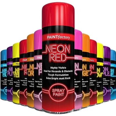 Image of AlezyB 1x Neon Spray Paint Red 200ml Flouroscent Aerosol Extra Bright DIY Graffiti (Banksey) Paint, Assorted Colour