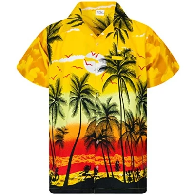 Image of King Kameha Men&#039;s Beach Shirt Short Sleeve Casual Button Down Hawaii Vacation, Beach, Yellow, S
