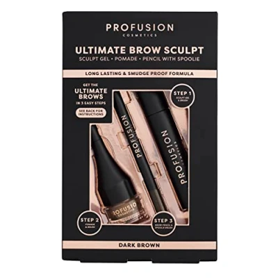 Image of Profusion Cosmetics Ultimate Brow Sculpt Gel for Ideal Brow, Achieve Laminated Mesmerizing with Dual Ended Tool, Pomade Creamy Texture, and Pencil, Dark Brown