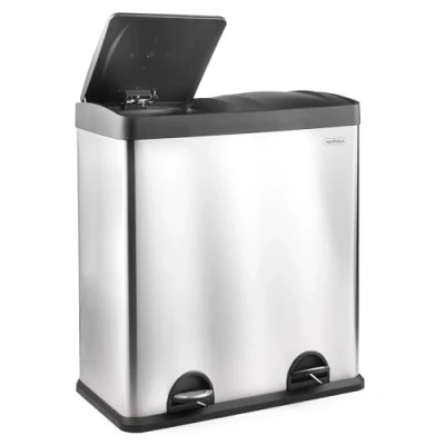Image of VonHaus Kitchen Bin, 60L Double Recycling Bin for Kitchen, Stainless Steel Compartment Food Waste with Non Slip Base &amp; Removable Inner Bins, 2 x 30L Extra Large Airtight Pedal