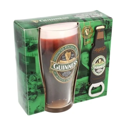 Image of Guinness Shamrock Gift Company Ireland Label Pint Glass and PVC Opener Set