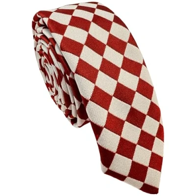 Image of Red &amp; White Harlequin Check Skinny Width Neck Tie