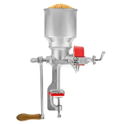 Image of Victoria Commercial Grade Manual Grain Grinder with High Hopper Table Clamp Hand Corn Mill, Cast Iron